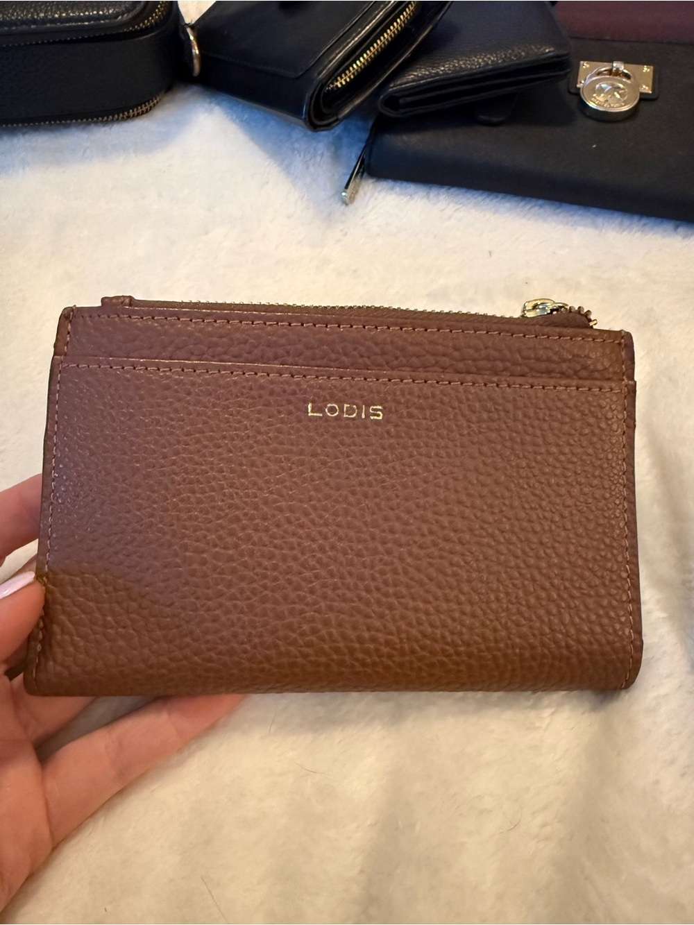 Lodis Pebbled Leather Tri-Fold Wallet in Brown - Picture 2 of 4
